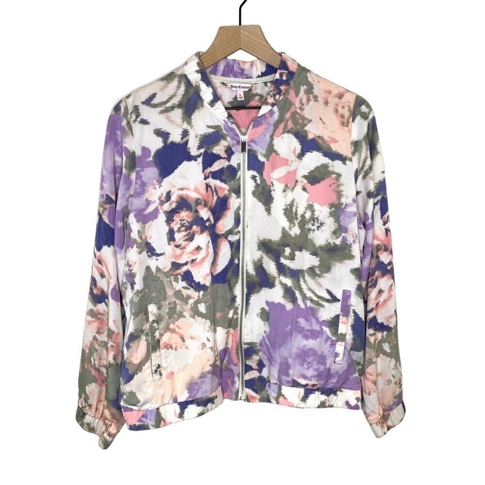 Juicy Couture Watercolor Floral Lyocell Pockets Coastal Grandma Jacket Size L